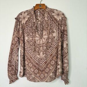 Free people flowy boho blouse tied neck